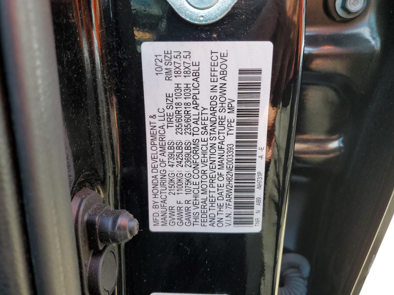 2022 Honda Cr-V Exl VIN: 7FARW2H82NE003393 Lot: 63500834