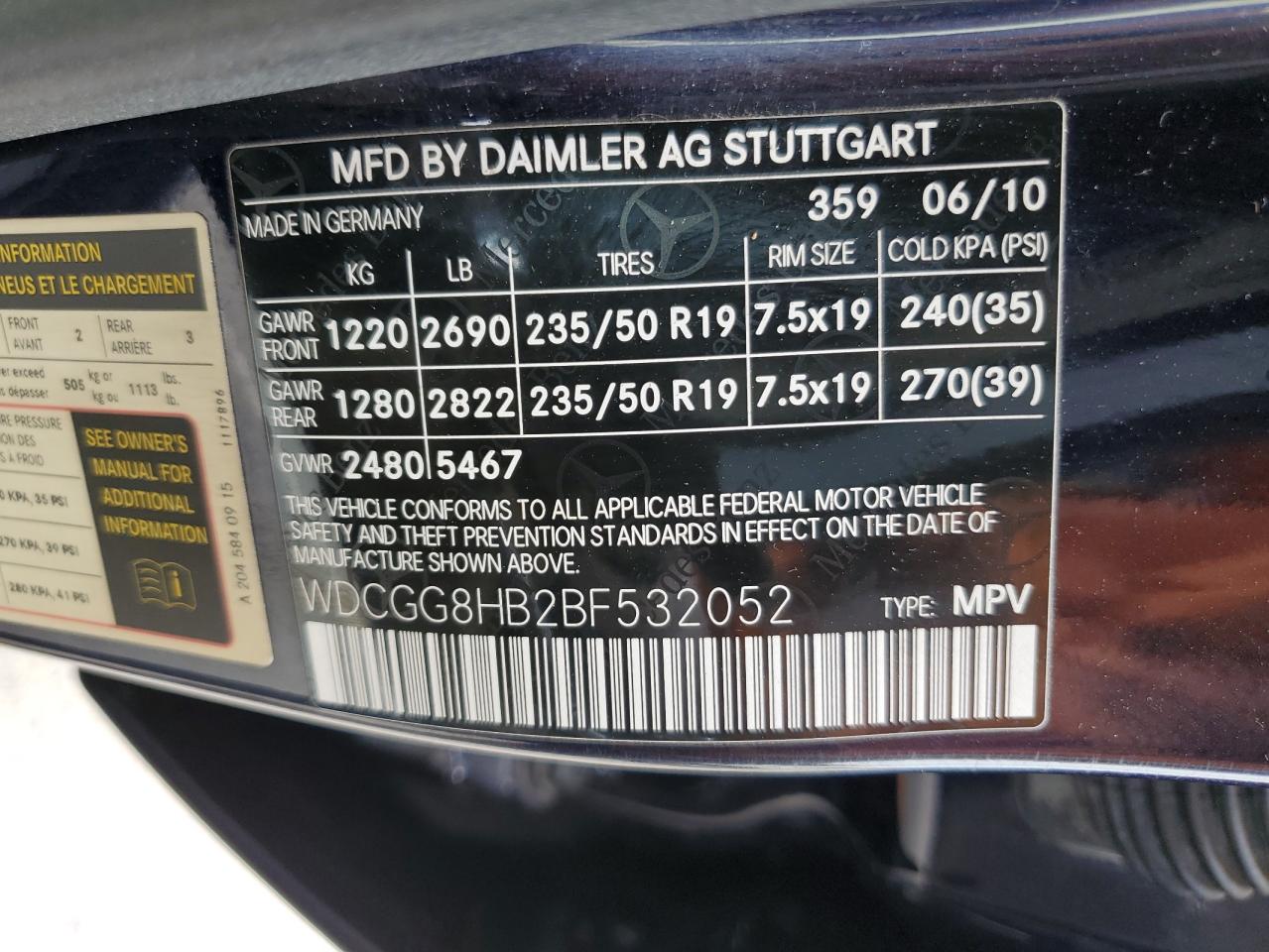 2011 Mercedes-Benz Glk 350 4Matic VIN: WDCGG8HB2BF532052 Lot: 63290984