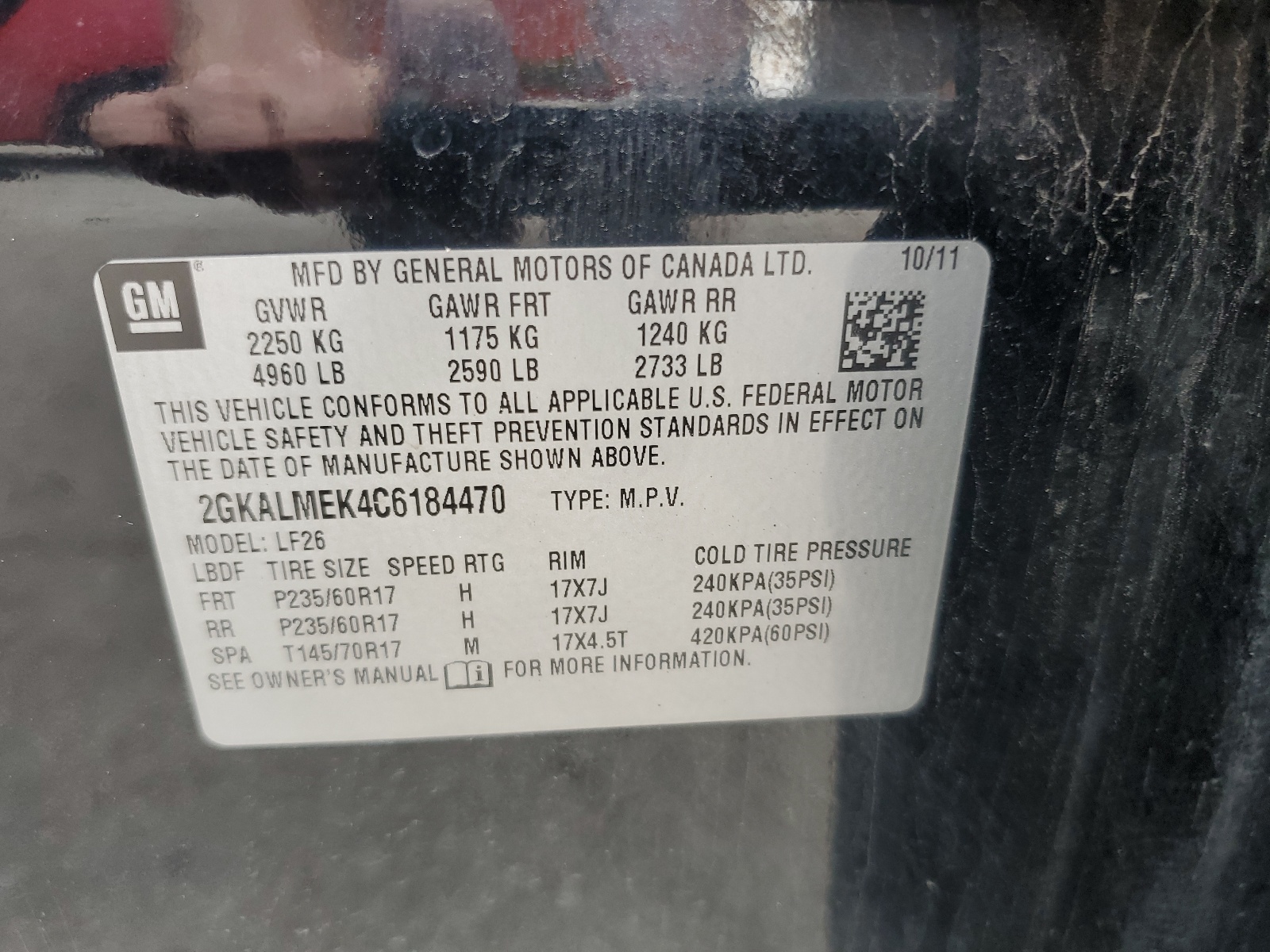 2GKALMEK4C6184470 2012 GMC Terrain Sle