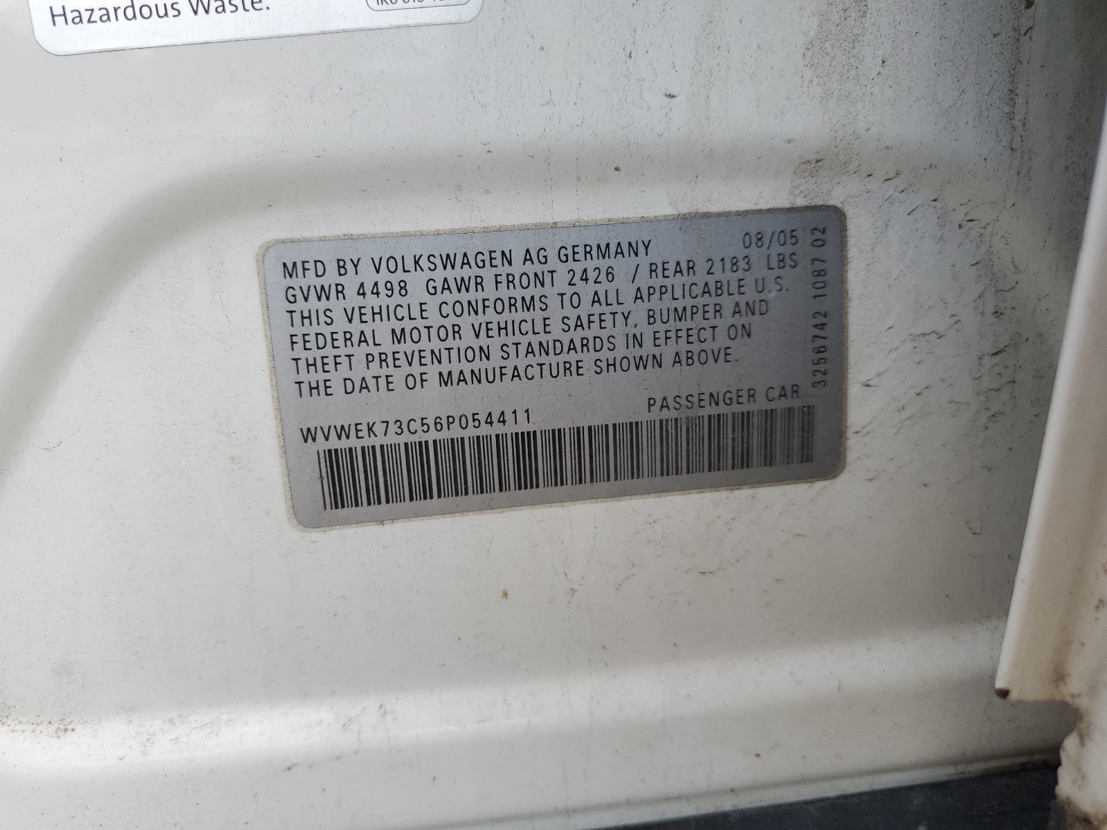 WVWEK73C56P054411 2006 Volkswagen Passat 2.0T Luxury