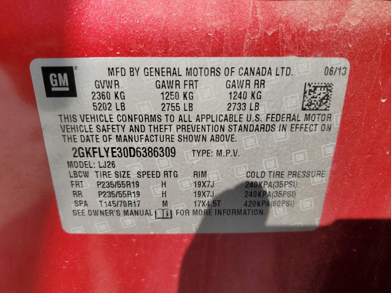 2013 GMC Terrain Denali VIN: 2GKFLYE30D6386309 Lot: 64859294