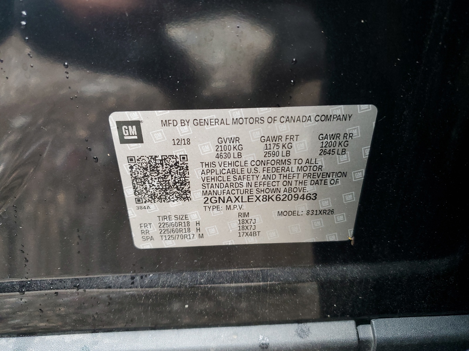 2GNAXLEX8K6209463 2019 Chevrolet Equinox Lt