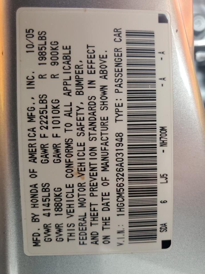 2006 Honda Accord Se VIN: 1HGCM56326A031948 Lot: 64559884