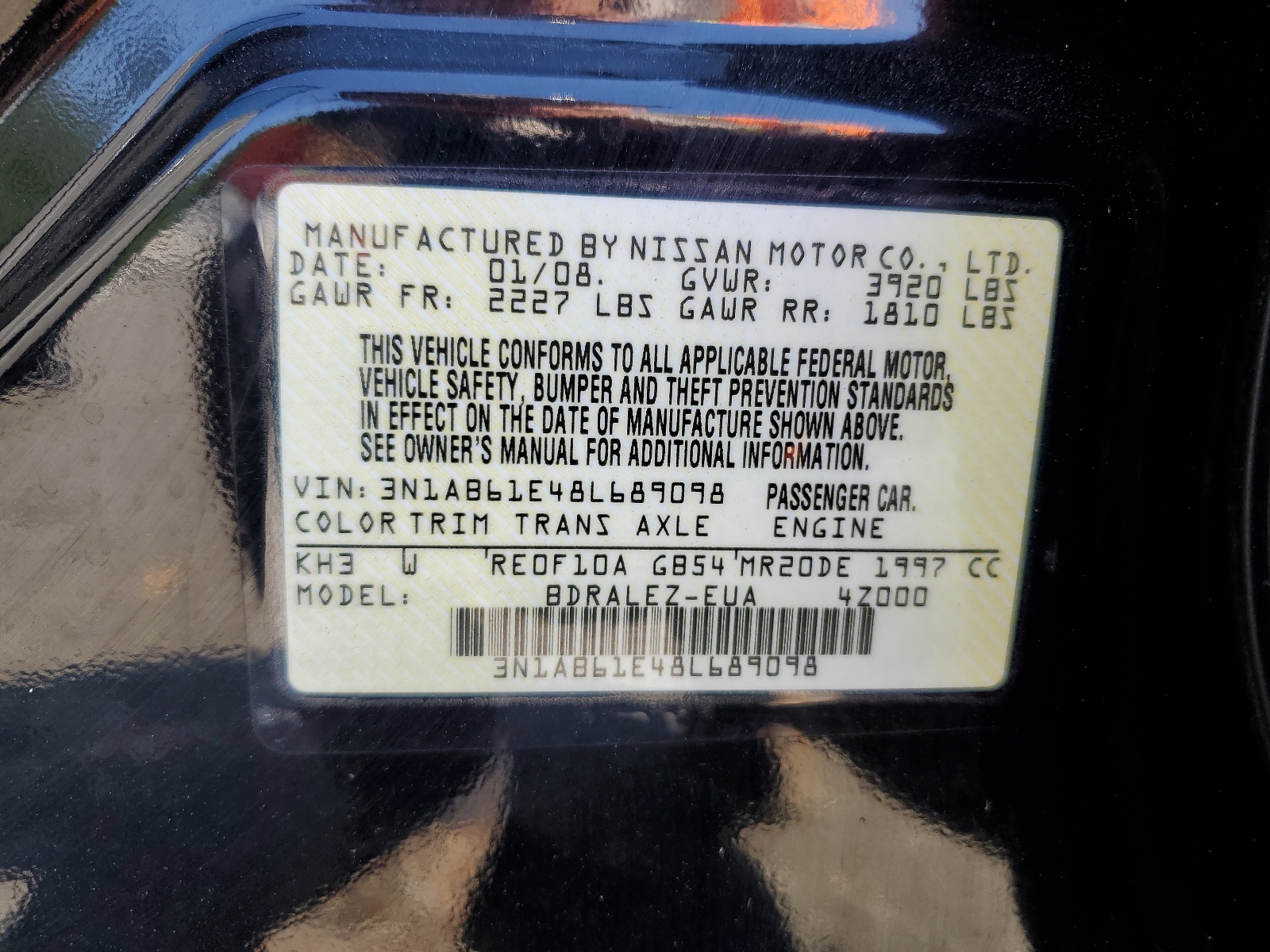 3N1AB61E48L689098 2008 Nissan Sentra 2.0
