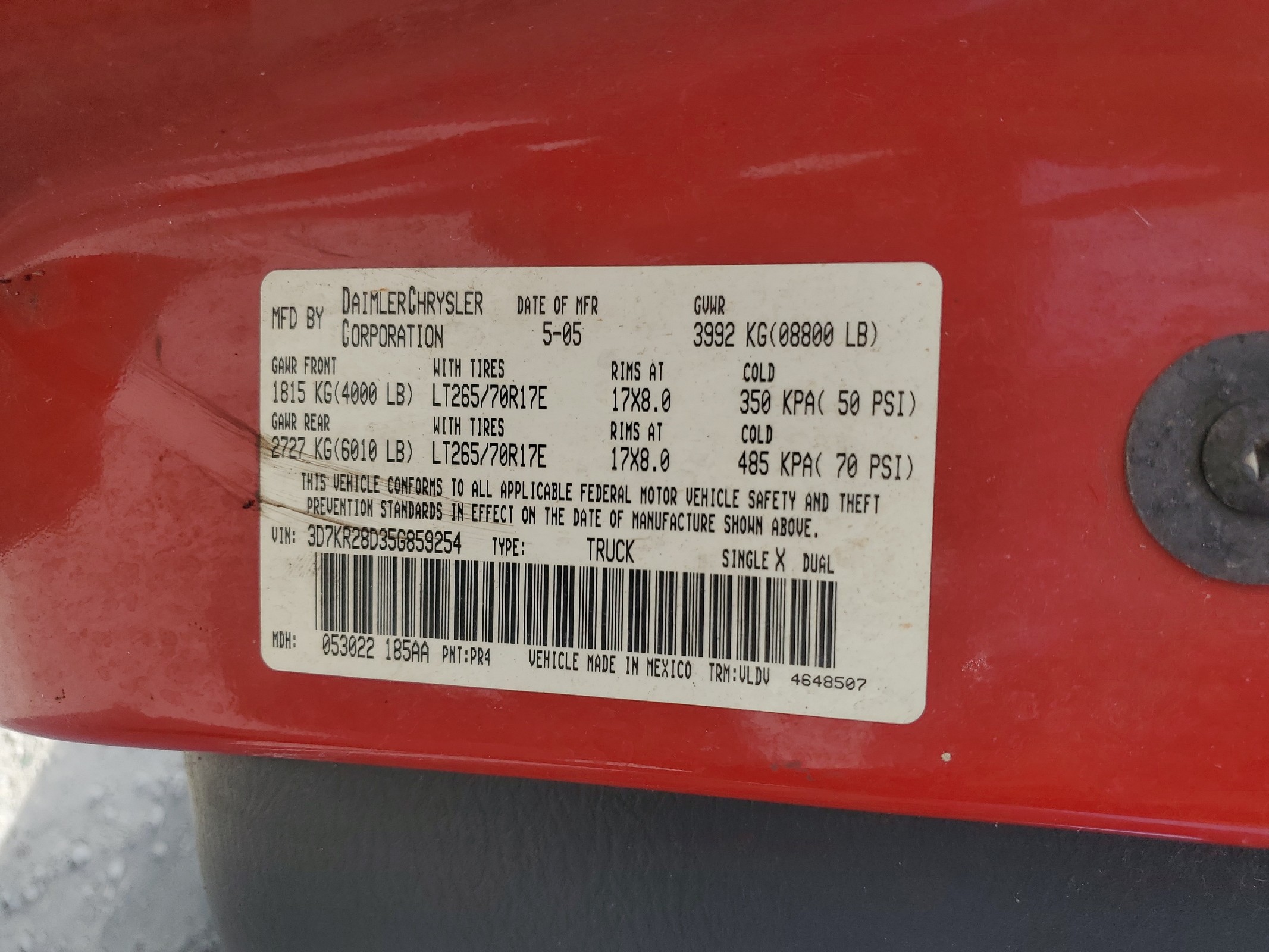 3D7KR28D35G859254 2005 Dodge Ram 2500 St