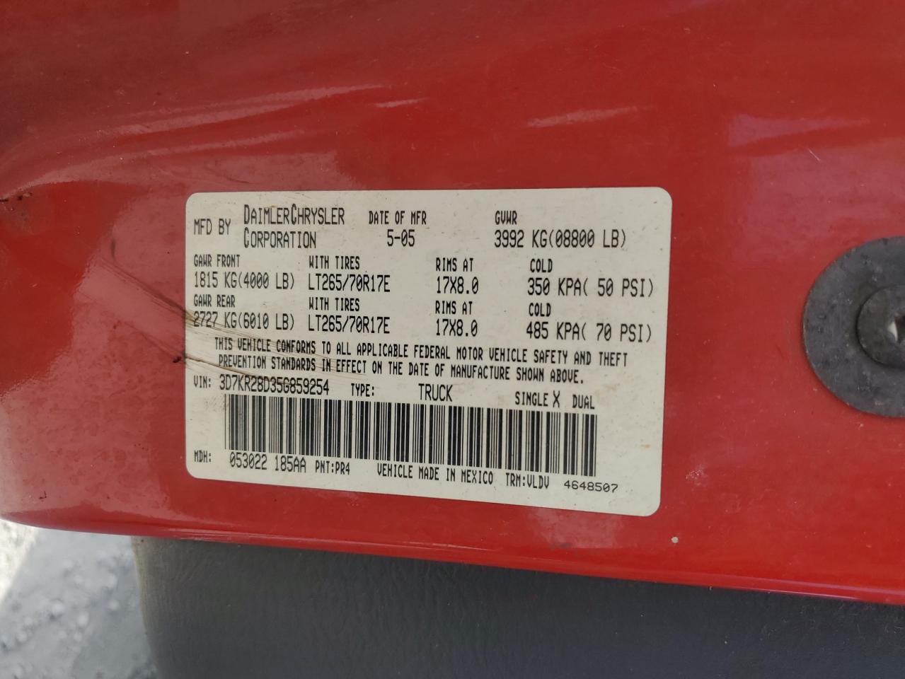 2005 Dodge Ram 2500 St VIN: 3D7KR28D35G859254 Lot: 64620744