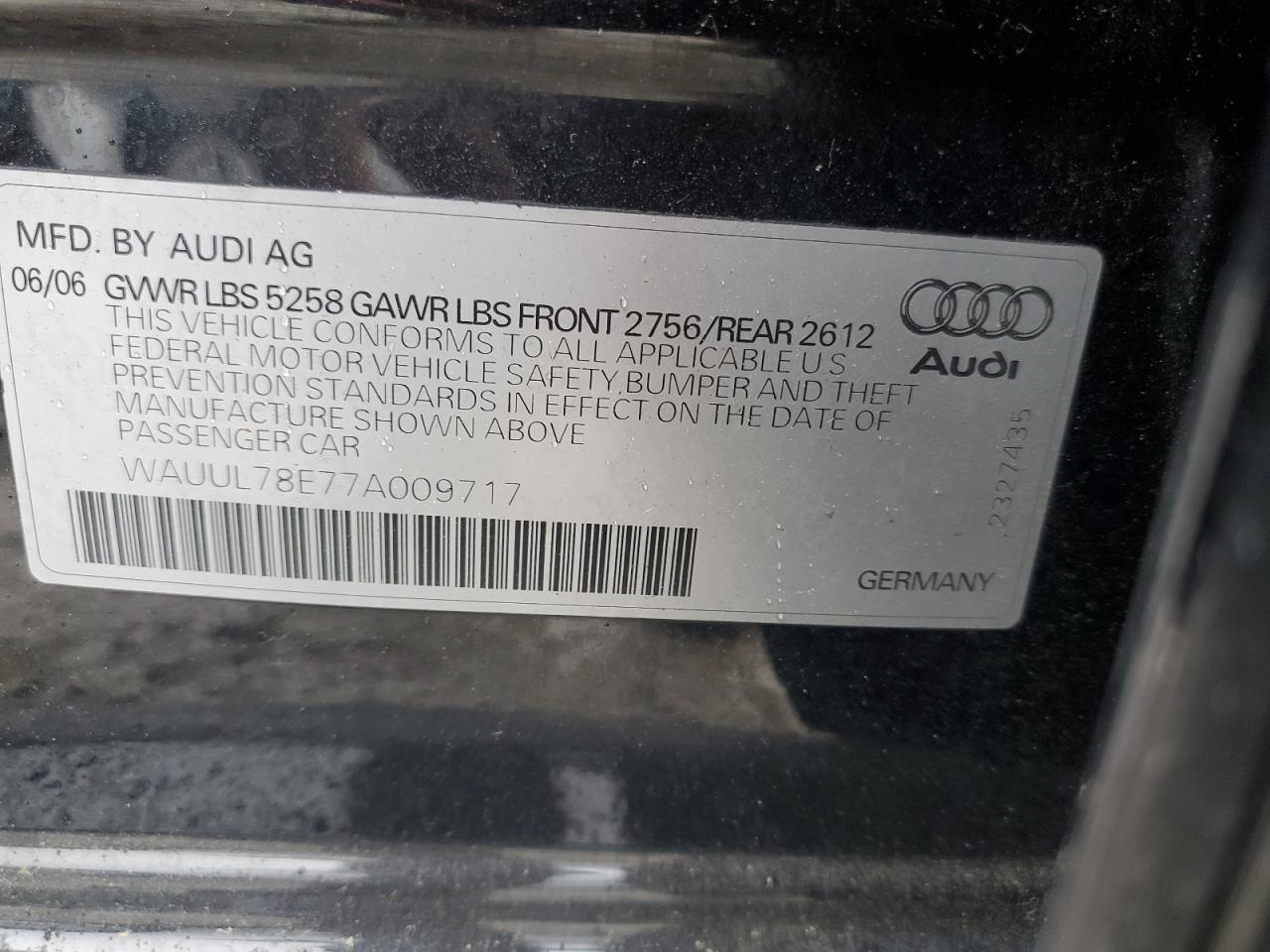 2007 Audi New S4 Avant Quattro VIN: WAUUL78E77A009717 Lot: 64861654