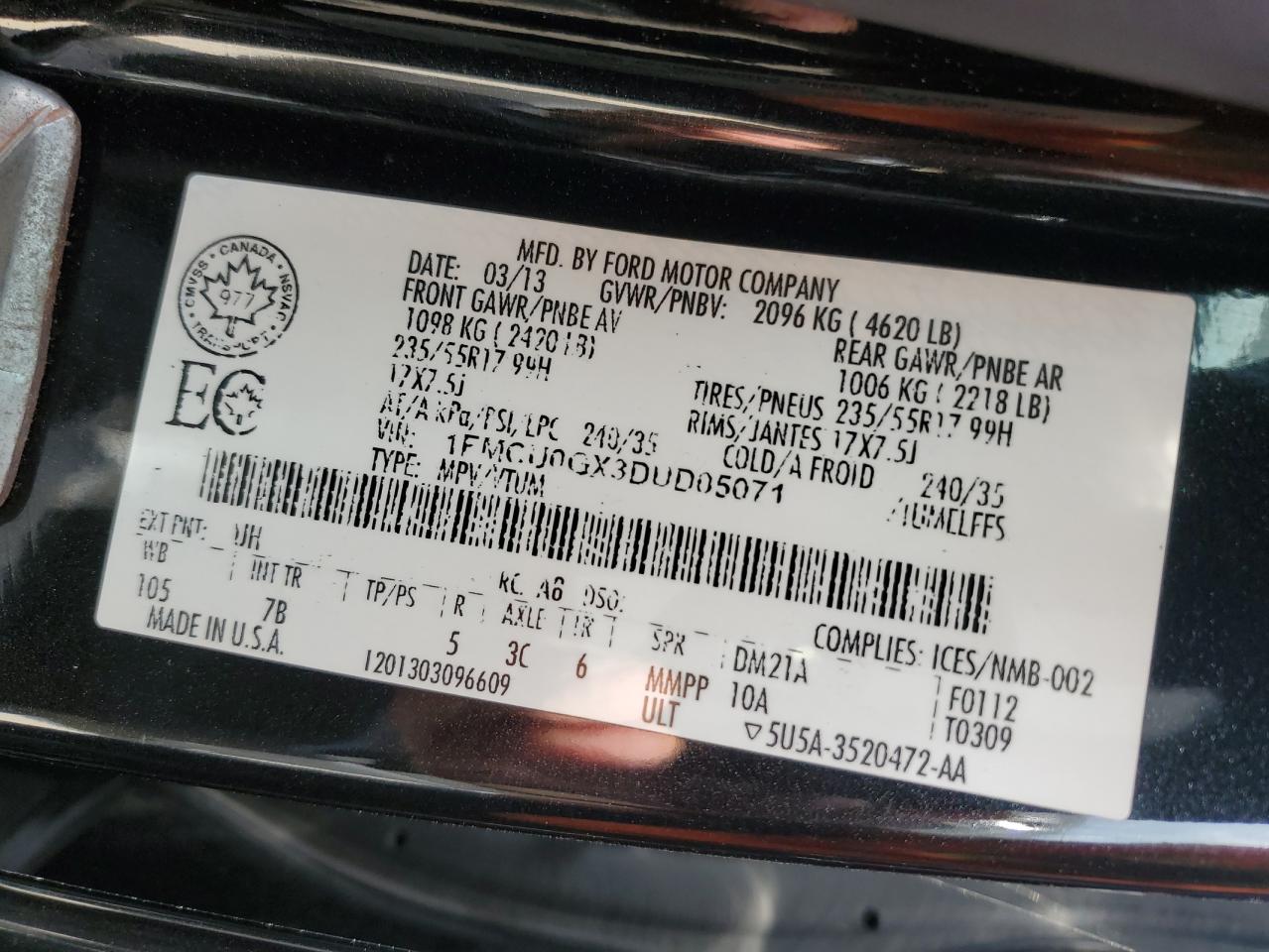 2013 Ford Escape Se VIN: 1FMCU0GX3DUD05071 Lot: 64342544