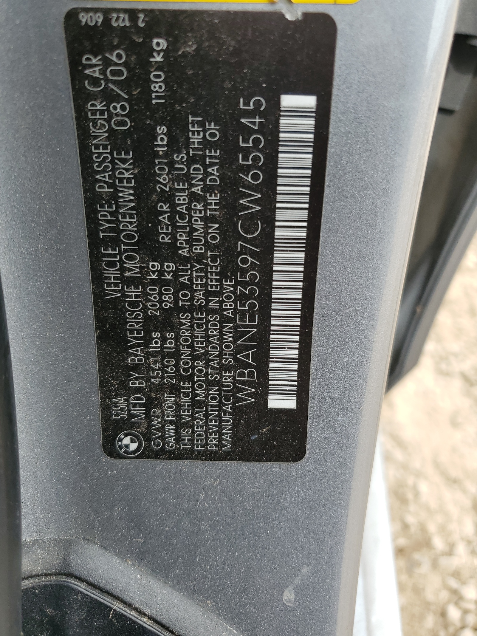 WBANE53597CW65545 2007 BMW 525 I