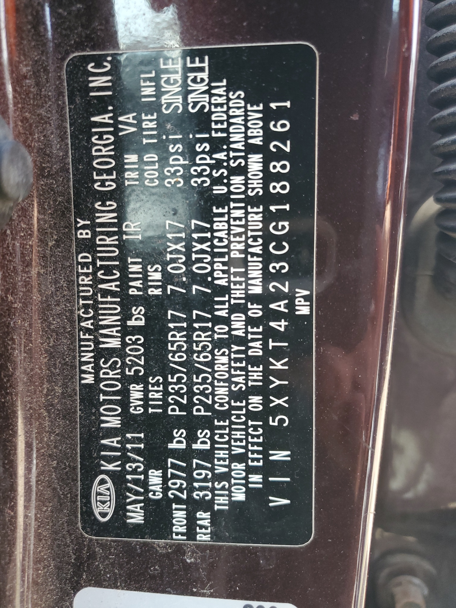 5XYKT4A23CG188261 2012 Kia Sorento Base