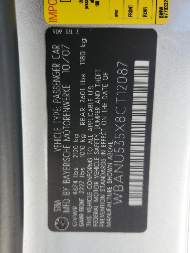 2008 BMW 528 I VIN: WBANU535X8CT12087 Lot: 65187284