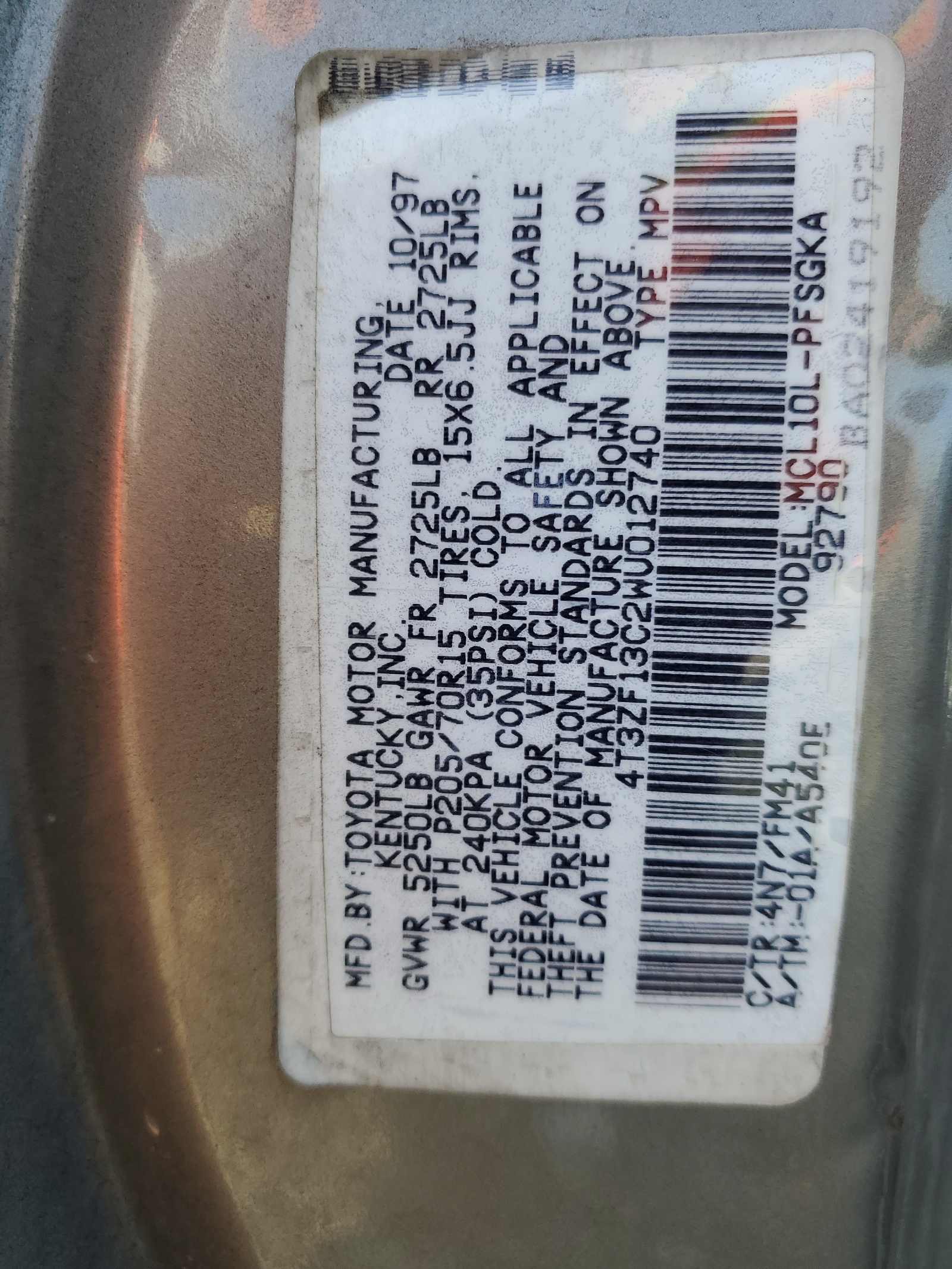 4T3ZF13C2WU012740 1998 Toyota Sienna Le