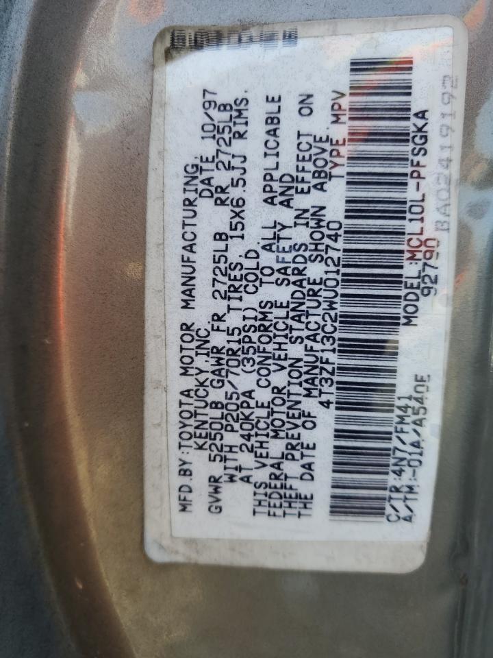 1998 Toyota Sienna Le VIN: 4T3ZF13C2WU012740 Lot: 65527024