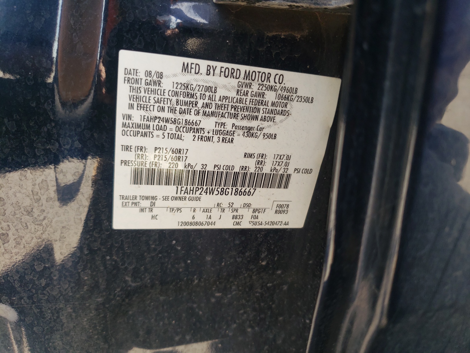 1FAHP24W58G186667 2008 Ford Taurus Sel