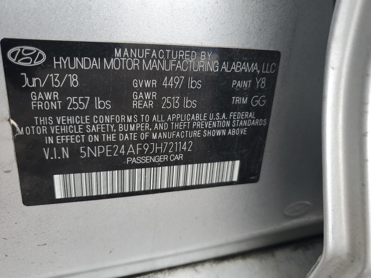 2018 Hyundai Sonata Se VIN: 5NPE24AF9JH721142 Lot: 63612614