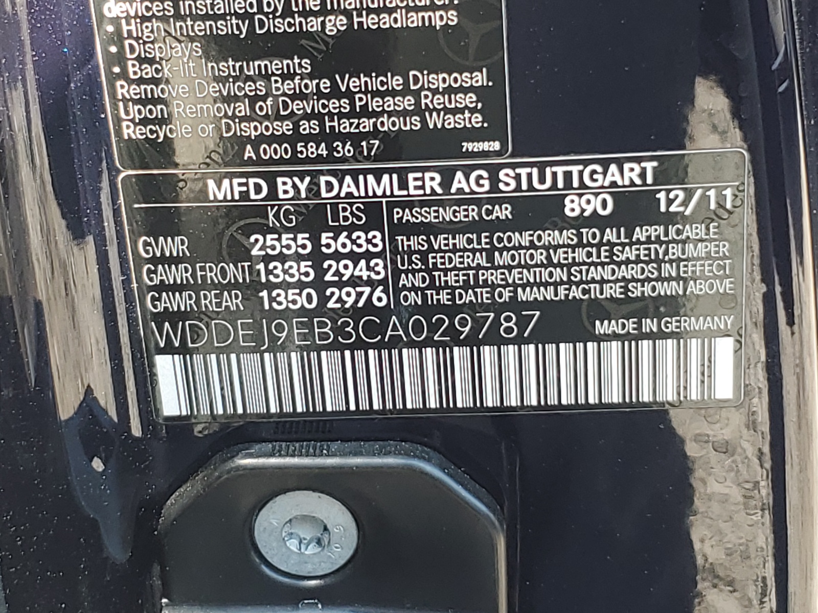 WDDEJ9EB3CA029787 2012 Mercedes-Benz Cl 550 4Matic