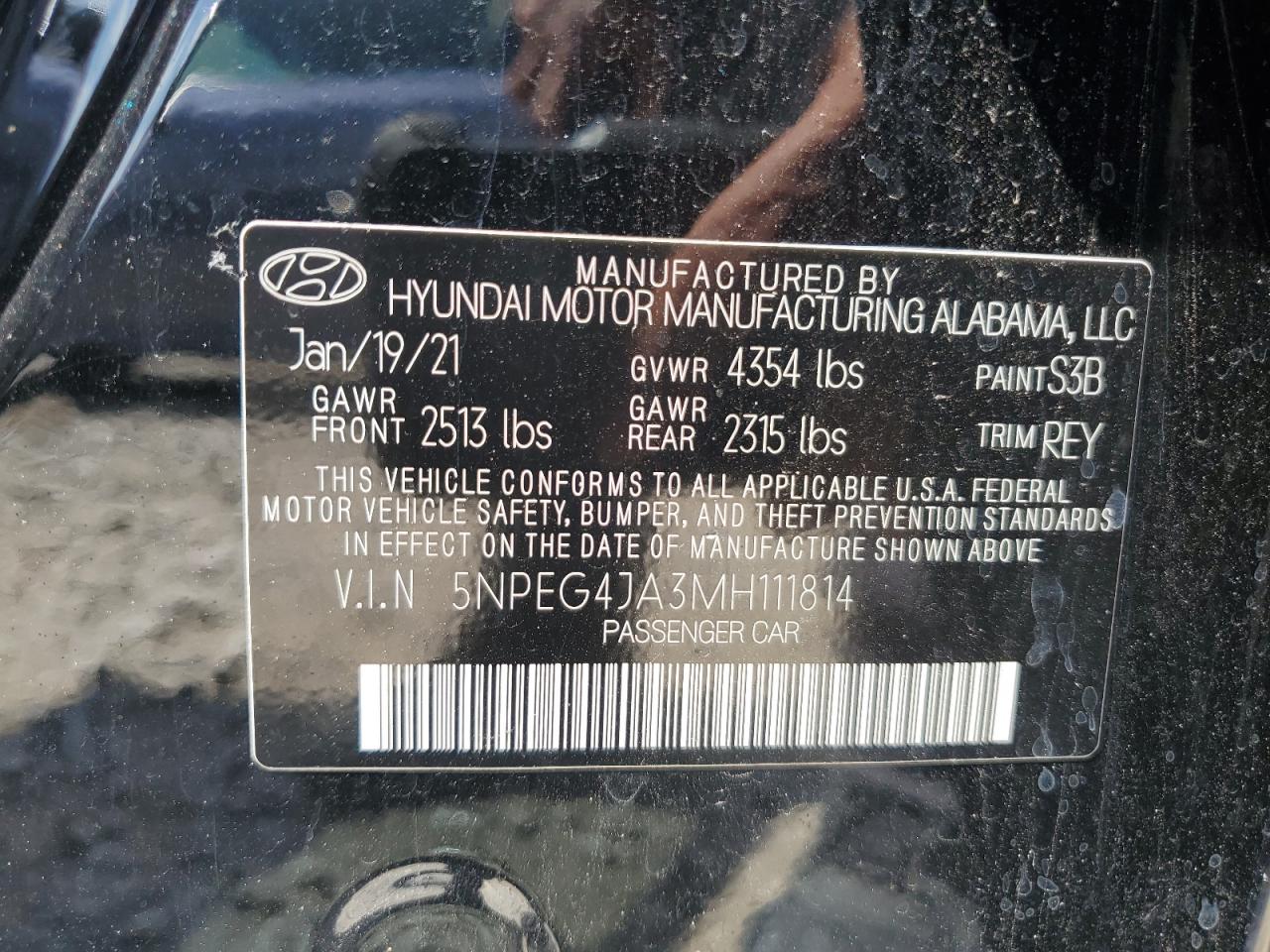 2021 Hyundai Sonata Se VIN: 5NPEG4JA3MH111814 Lot: 65166414