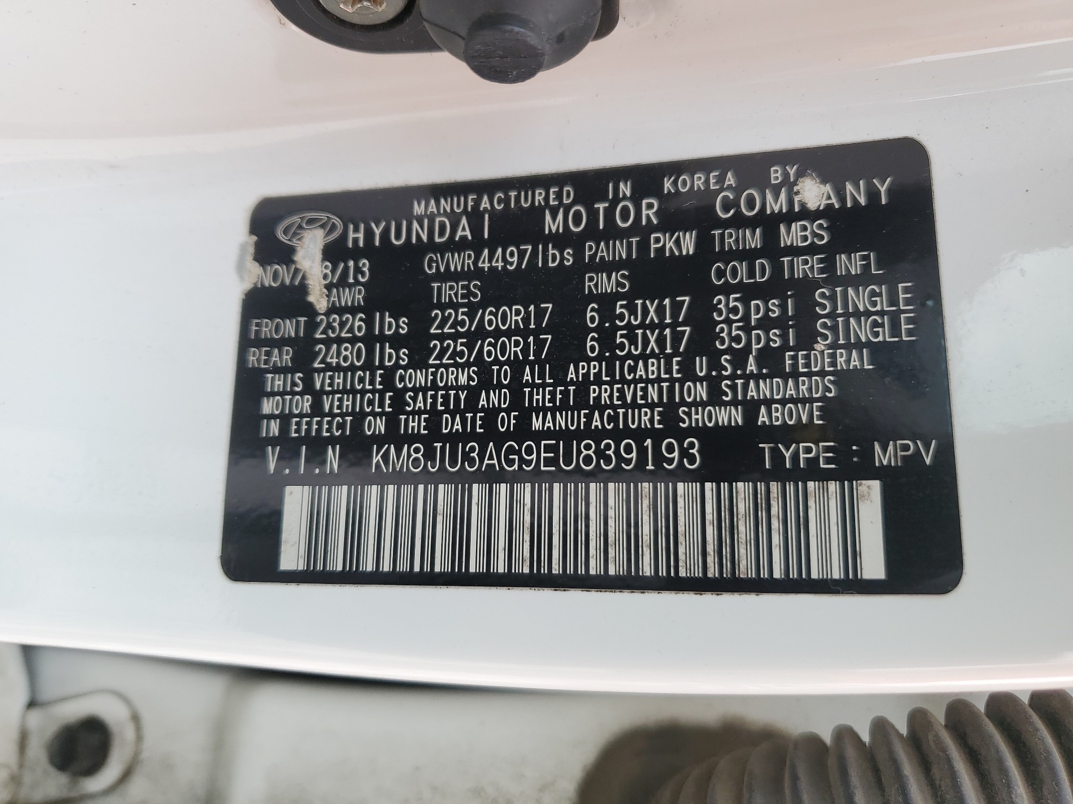 KM8JU3AG9EU839193 2014 Hyundai Tucson Gls