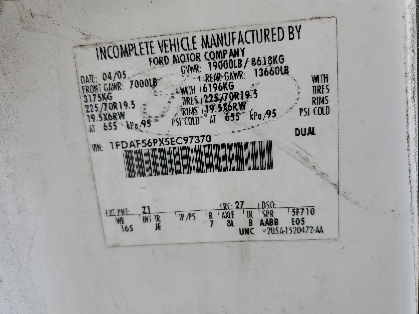 1FDAF56PX5EC97370 2005 Ford F550 Super Duty