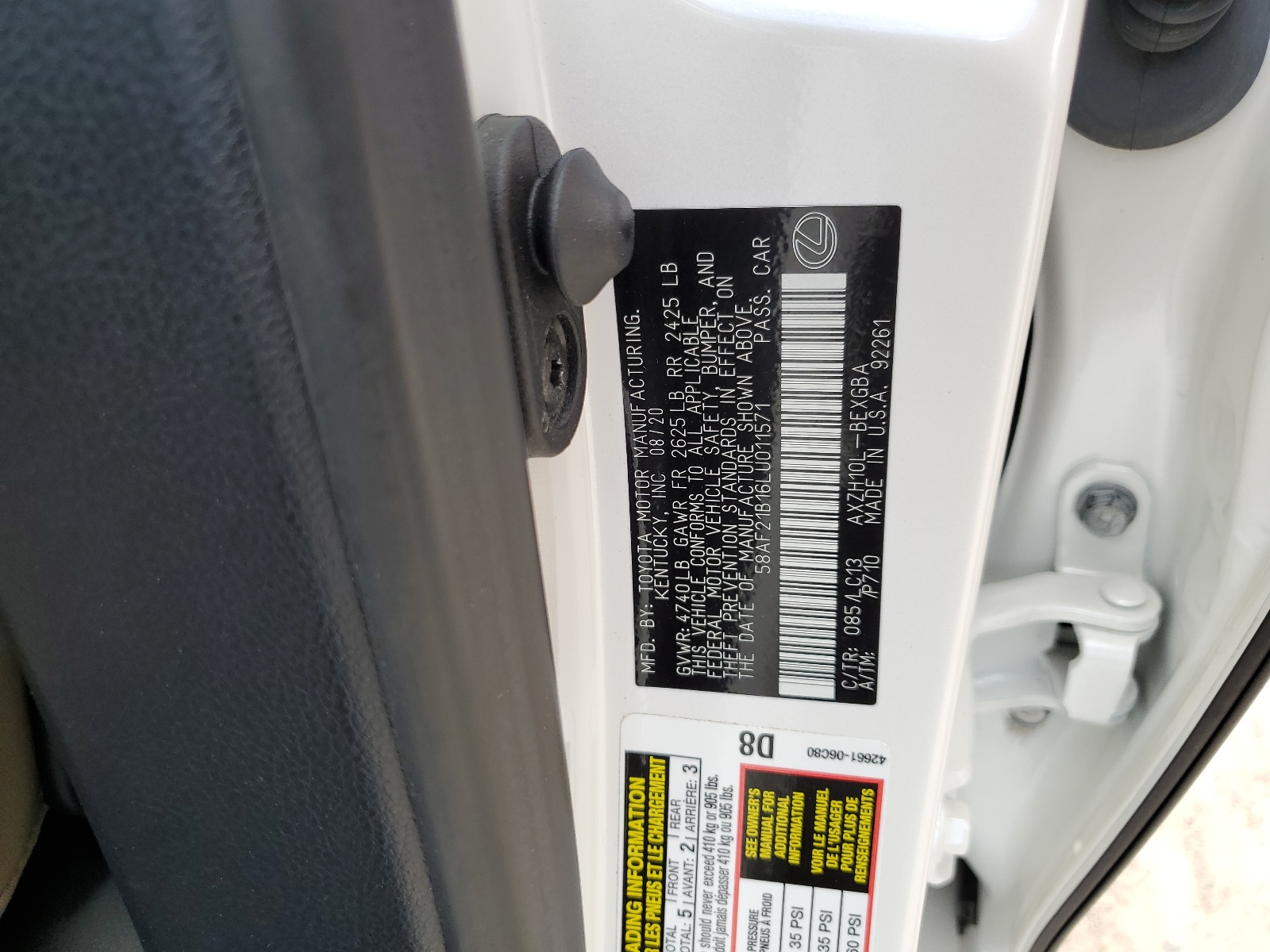 58AF21B16LU011571 2020 Lexus Es 300H Ultra Luxury