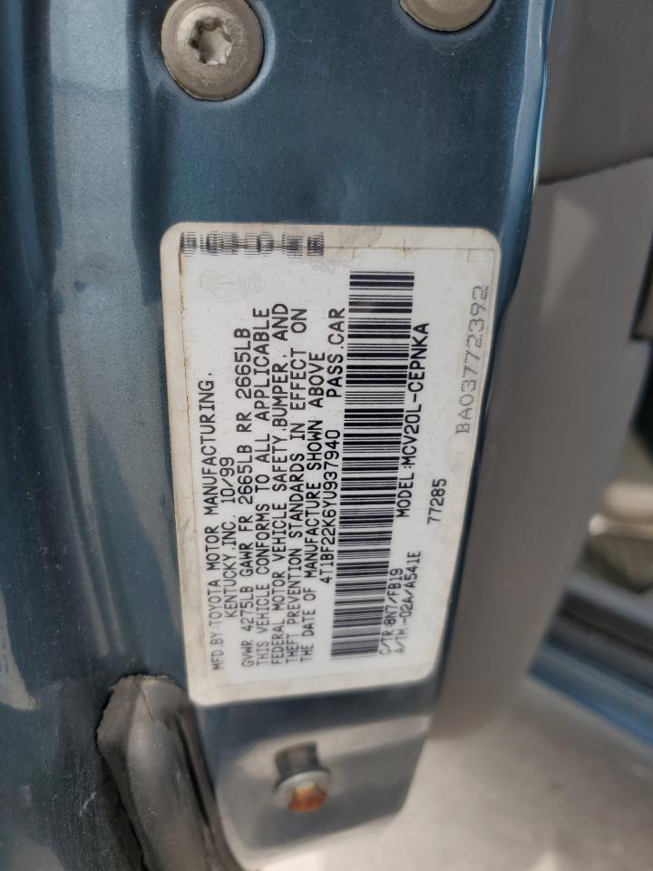 2000 Toyota Camry Le VIN: 4T1BF22K6YU937940 Lot: 63306994