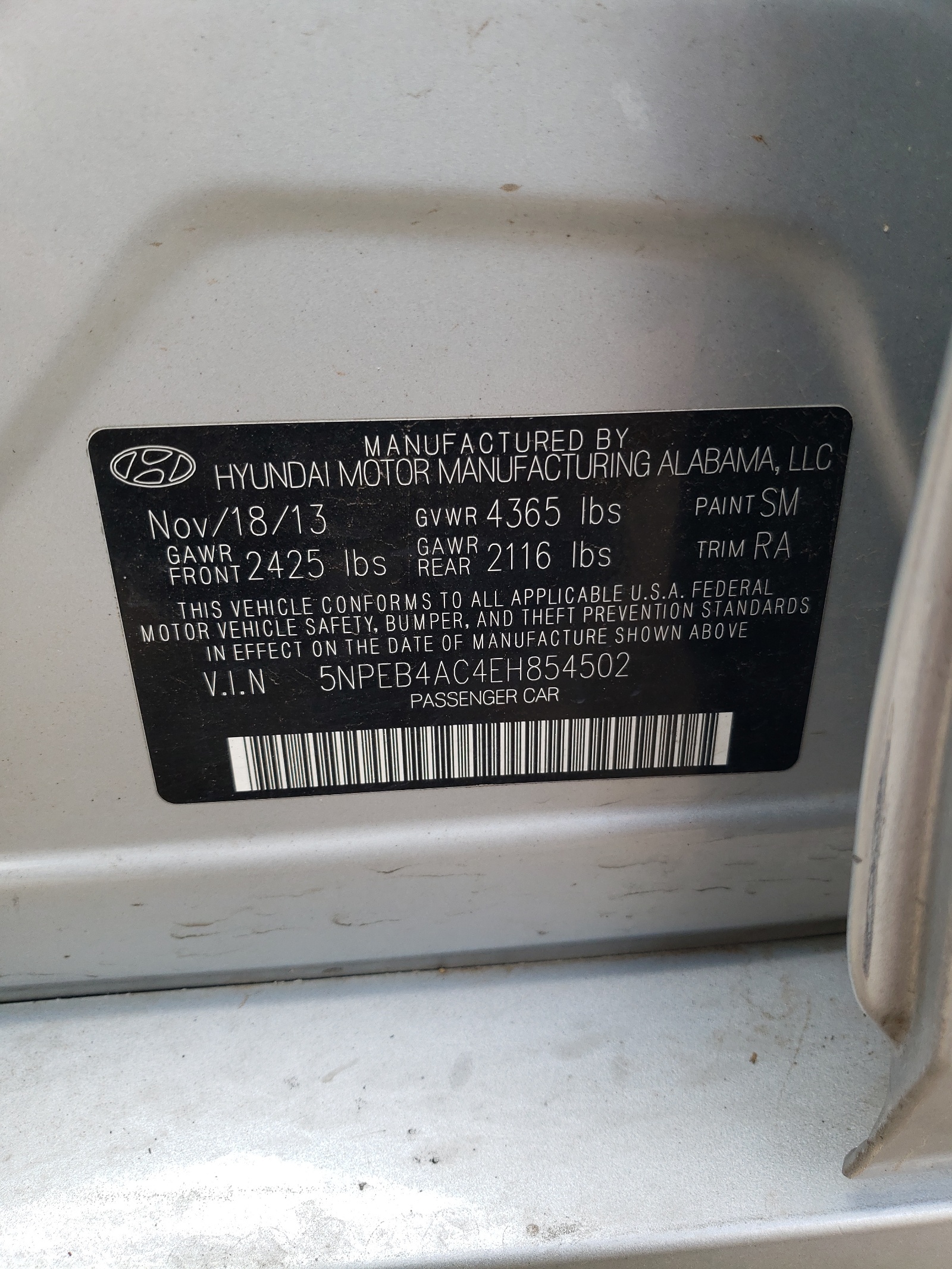 5NPEB4AC4EH854502 2014 Hyundai Sonata Gls