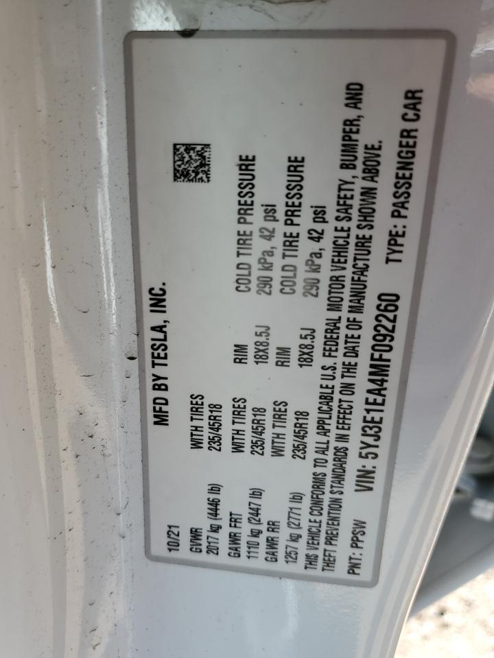 5YJ3E1EA4MF092260 2021 Tesla Model 3