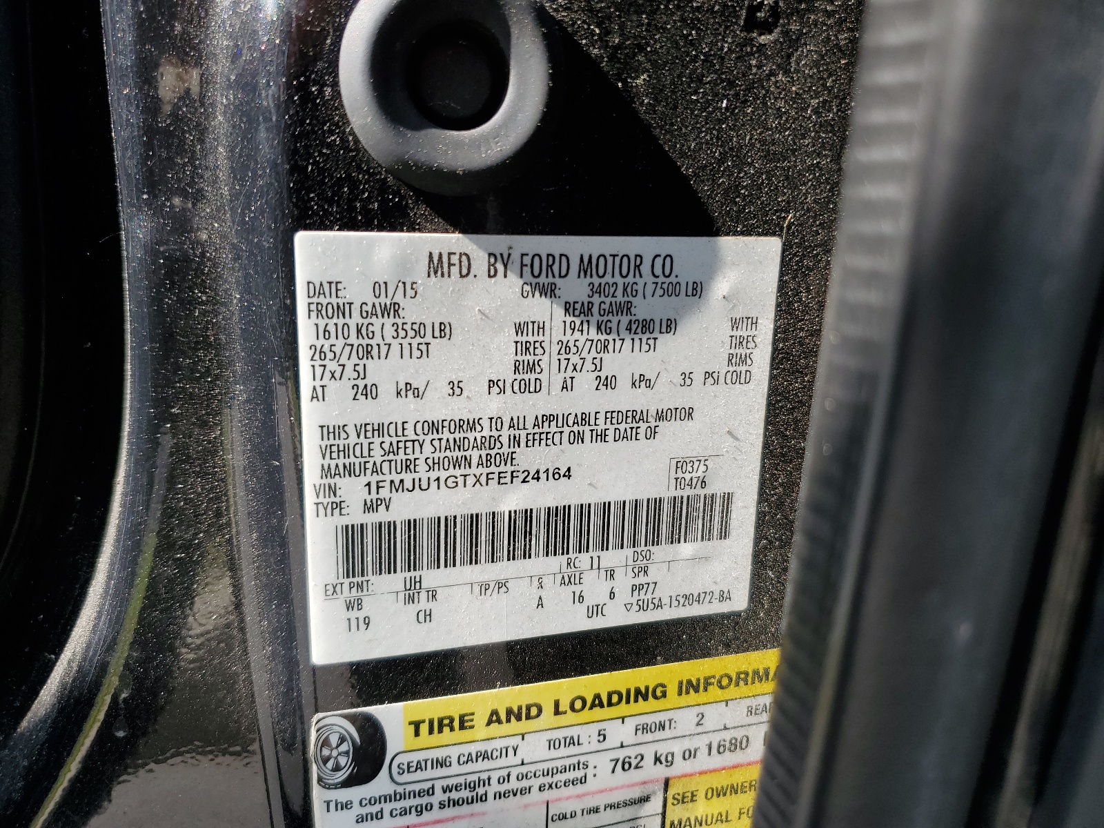 1FMJU1GTXFEF24164 2015 Ford Expedition Xl