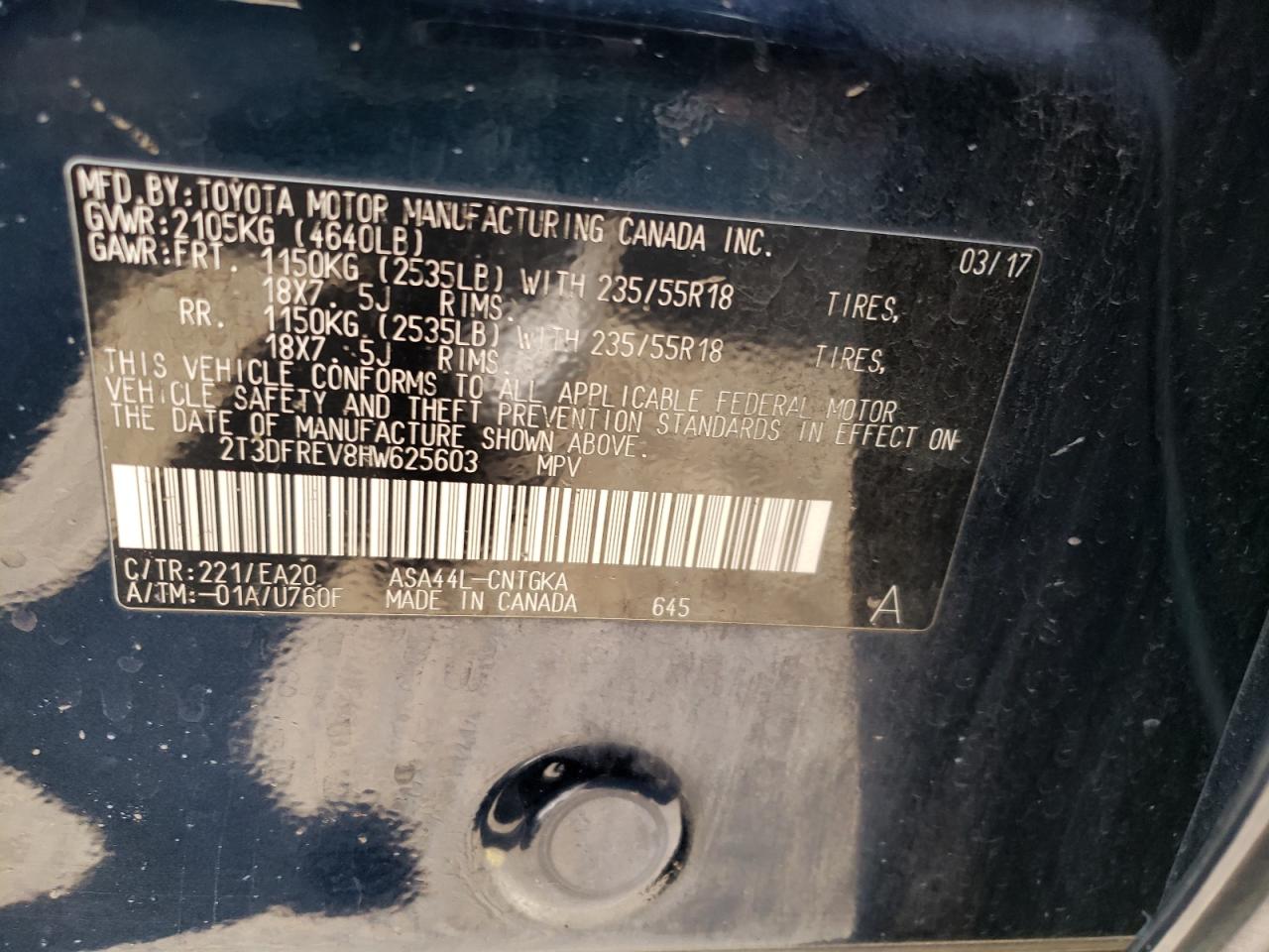 2017 Toyota Rav4 Limited VIN: 2T3DFREV8HW625603 Lot: 63759034