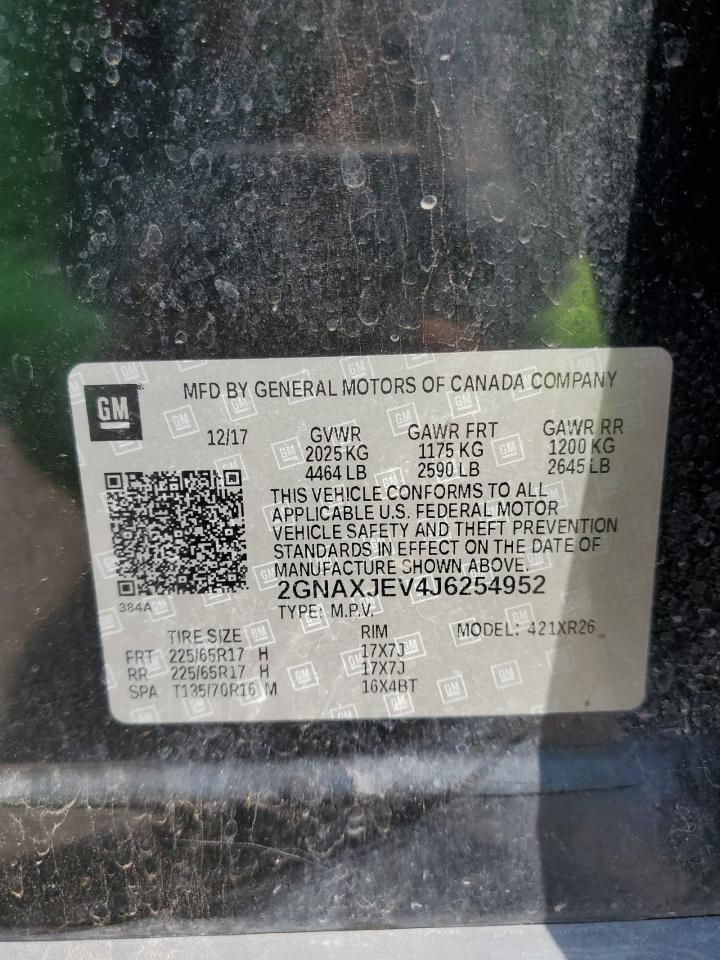 2018 Chevrolet Equinox Lt VIN: 2GNAXJEV4J6254952 Lot: 64607884