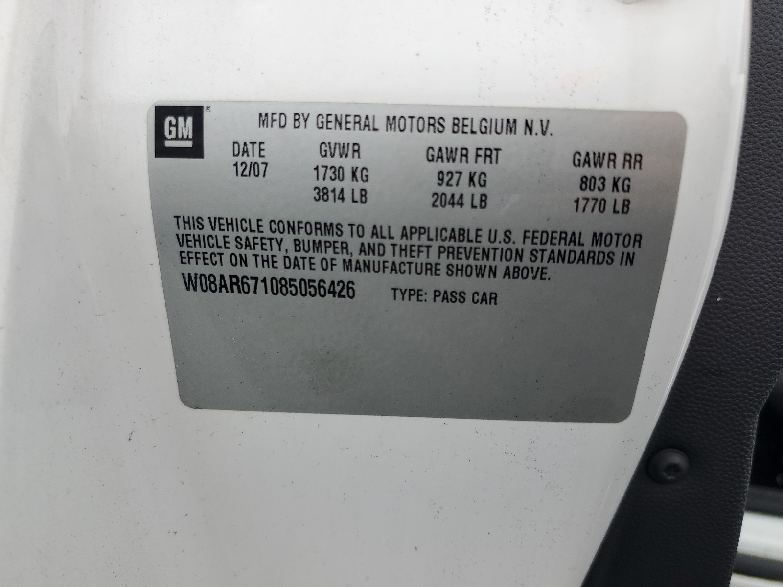 W08AR671085056426 2008 Saturn Astra Xe