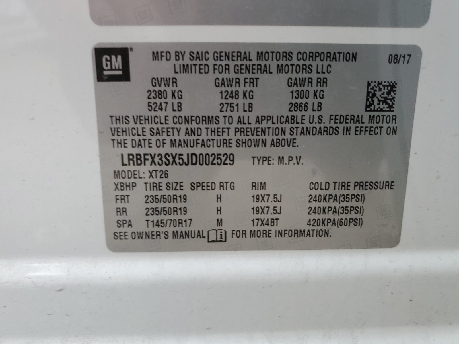 LRBFX3SX5JD002529 2018 Buick Envision Premium