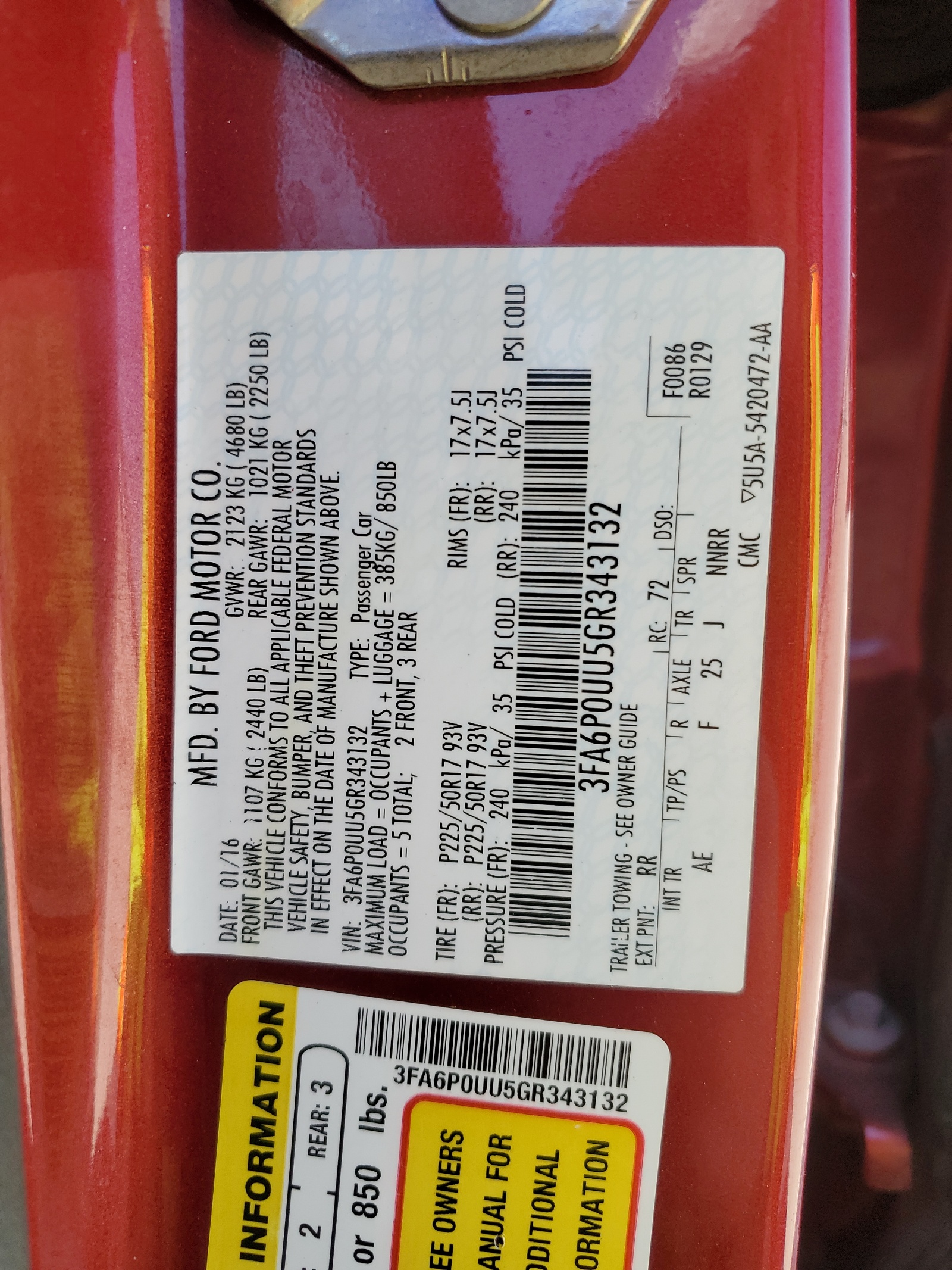 3FA6P0UU5GR343132 2016 Ford Fusion S Hybrid