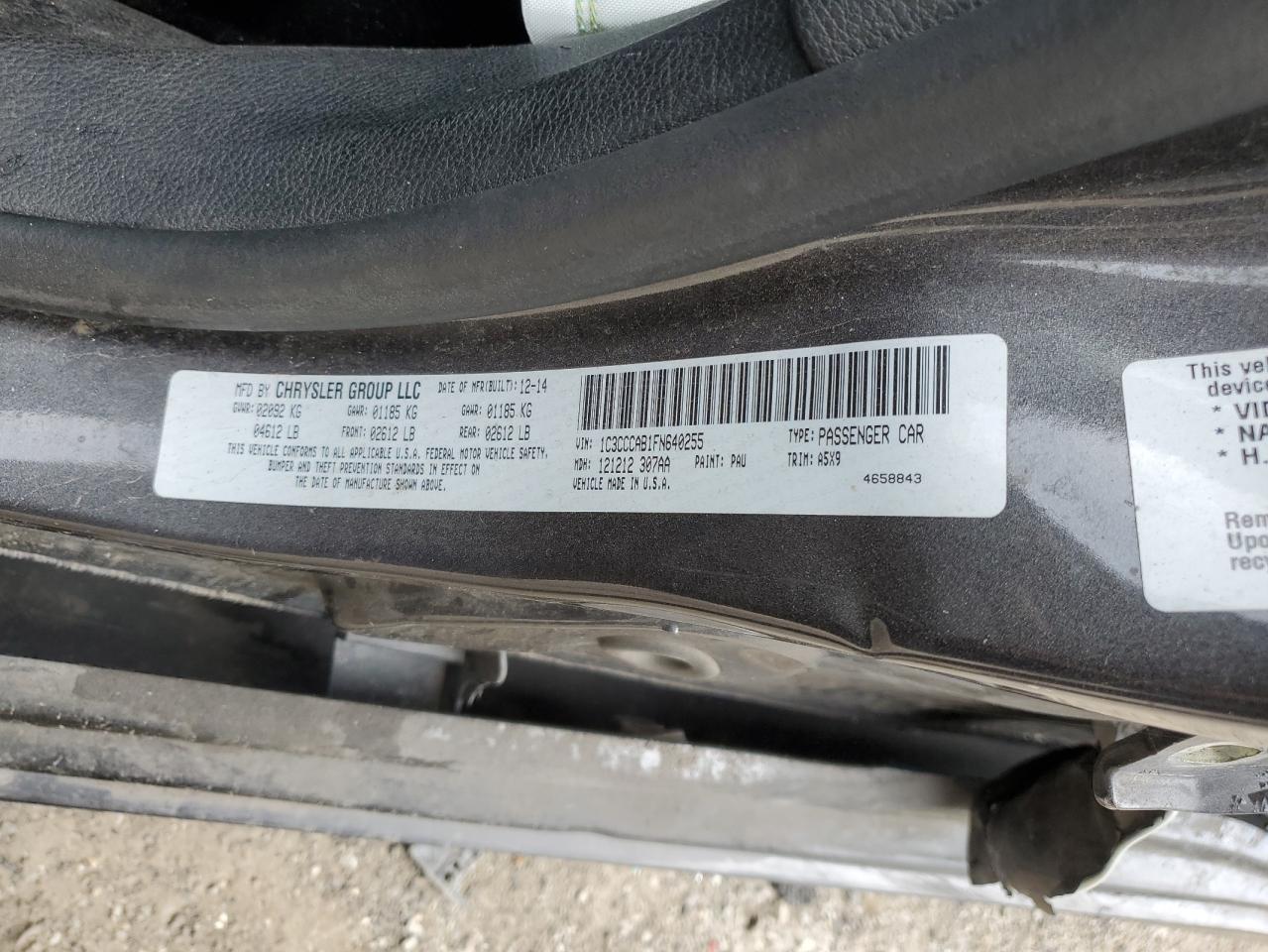 2015 Chrysler 200 Limited VIN: 1C3CCCAB1FN640255 Lot: 63626674