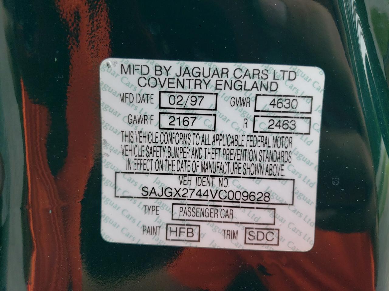 1997 Jaguar Xk8 VIN: SAJGX2744VC009628 Lot: 63063024