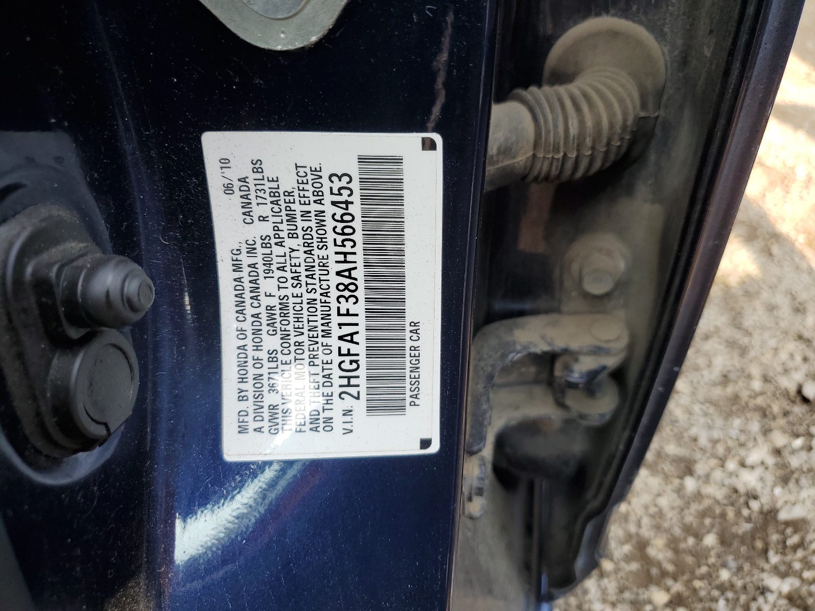 2HGFA1F38AH566453 2010 Honda Civic Vp