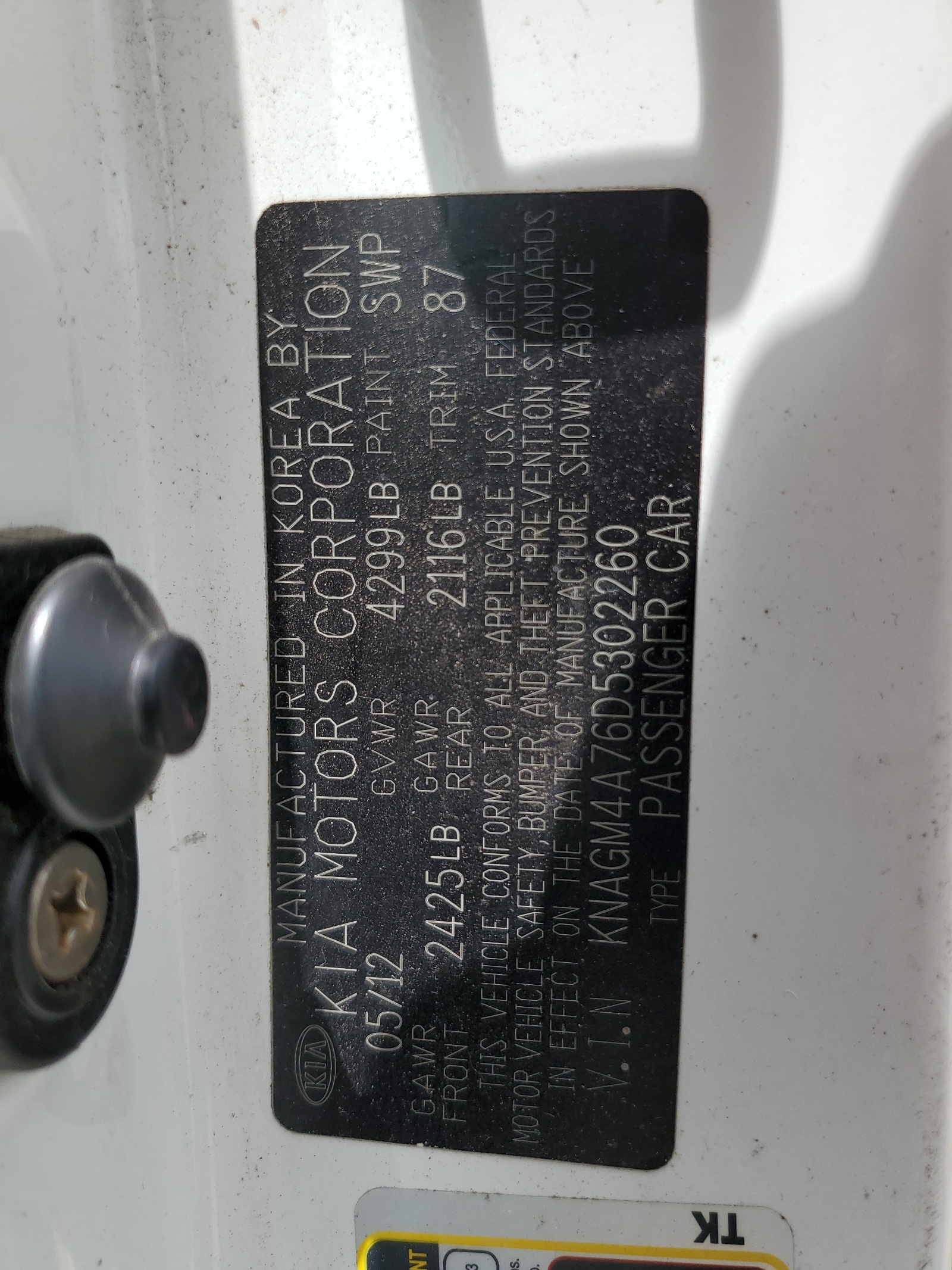 KNAGM4A76D5302260 2013 Kia Optima Lx