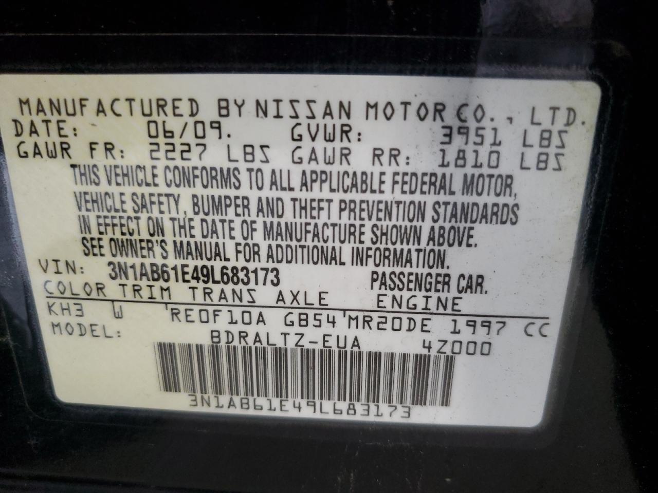 2009 Nissan Sentra 2.0 VIN: 3N1AB61E49L683173 Lot: 61220514