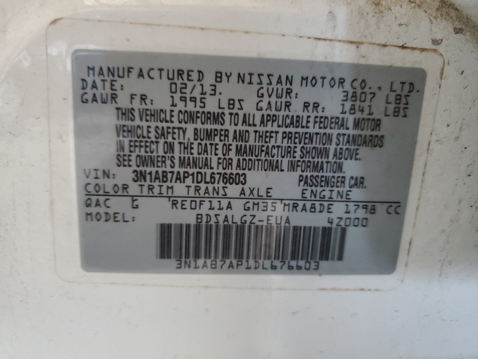 3N1AB7AP1DL676603 2013 Nissan Sentra S