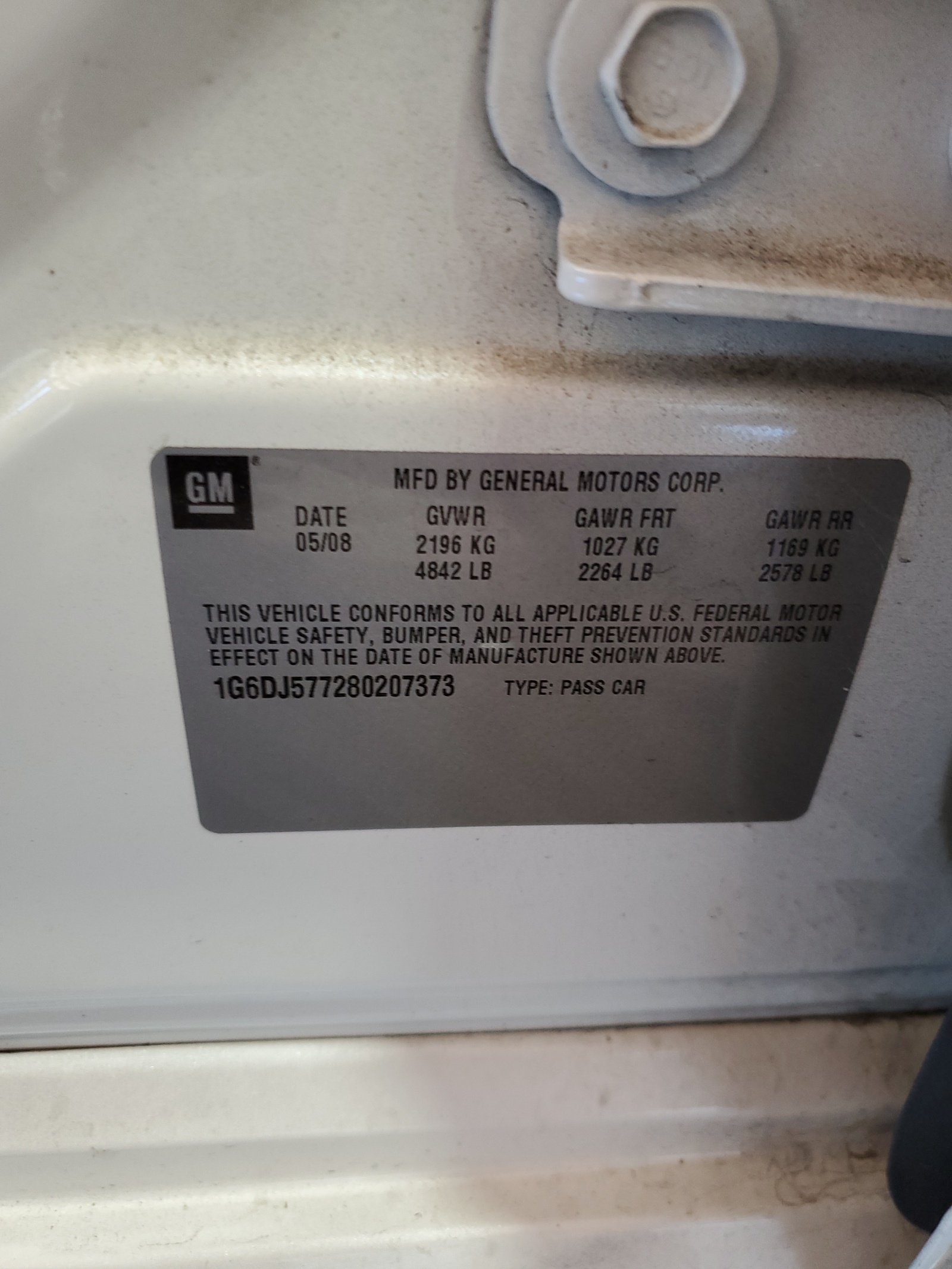 1G6DJ577280207373 2008 Cadillac Cts