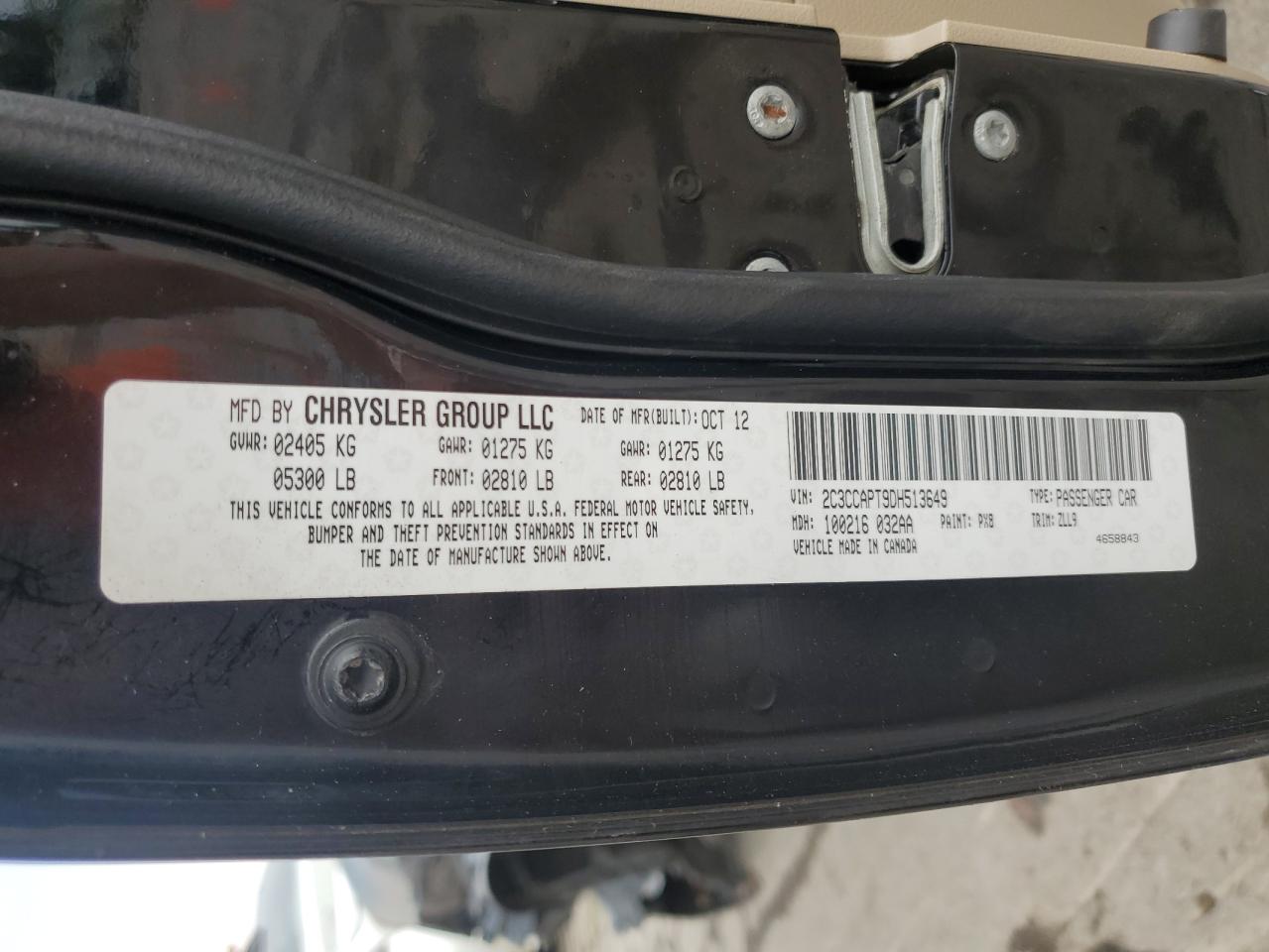 2013 Chrysler 300C Luxury VIN: 2C3CCAPT9DH513649 Lot: 64466834