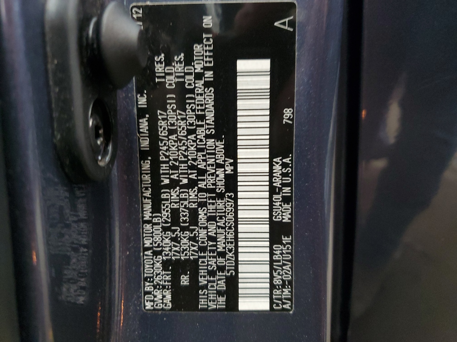 5TDZK3EH6CS069973 2012 Toyota Highlander Base