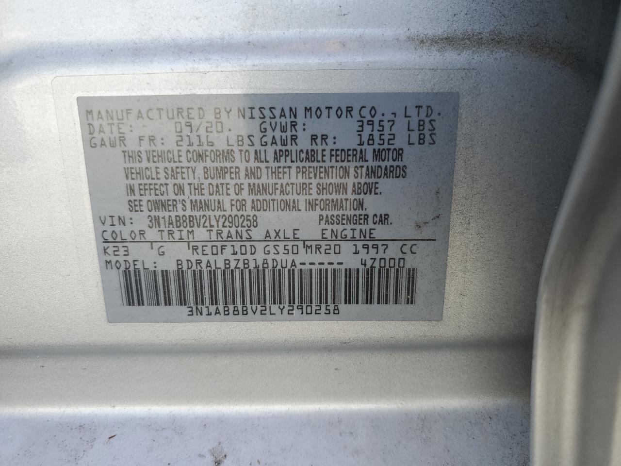 2020 Nissan Sentra S VIN: 3N1AB8BV2LY290258 Lot: 64144174