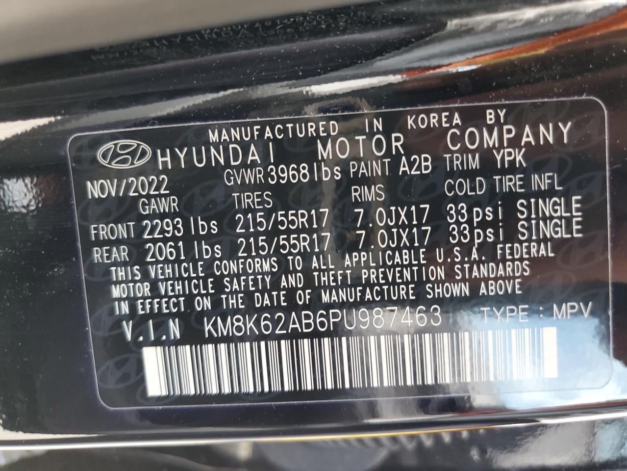 2023 Hyundai Kona Sel VIN: KM8K62AB6PU987463 Lot: 63545084