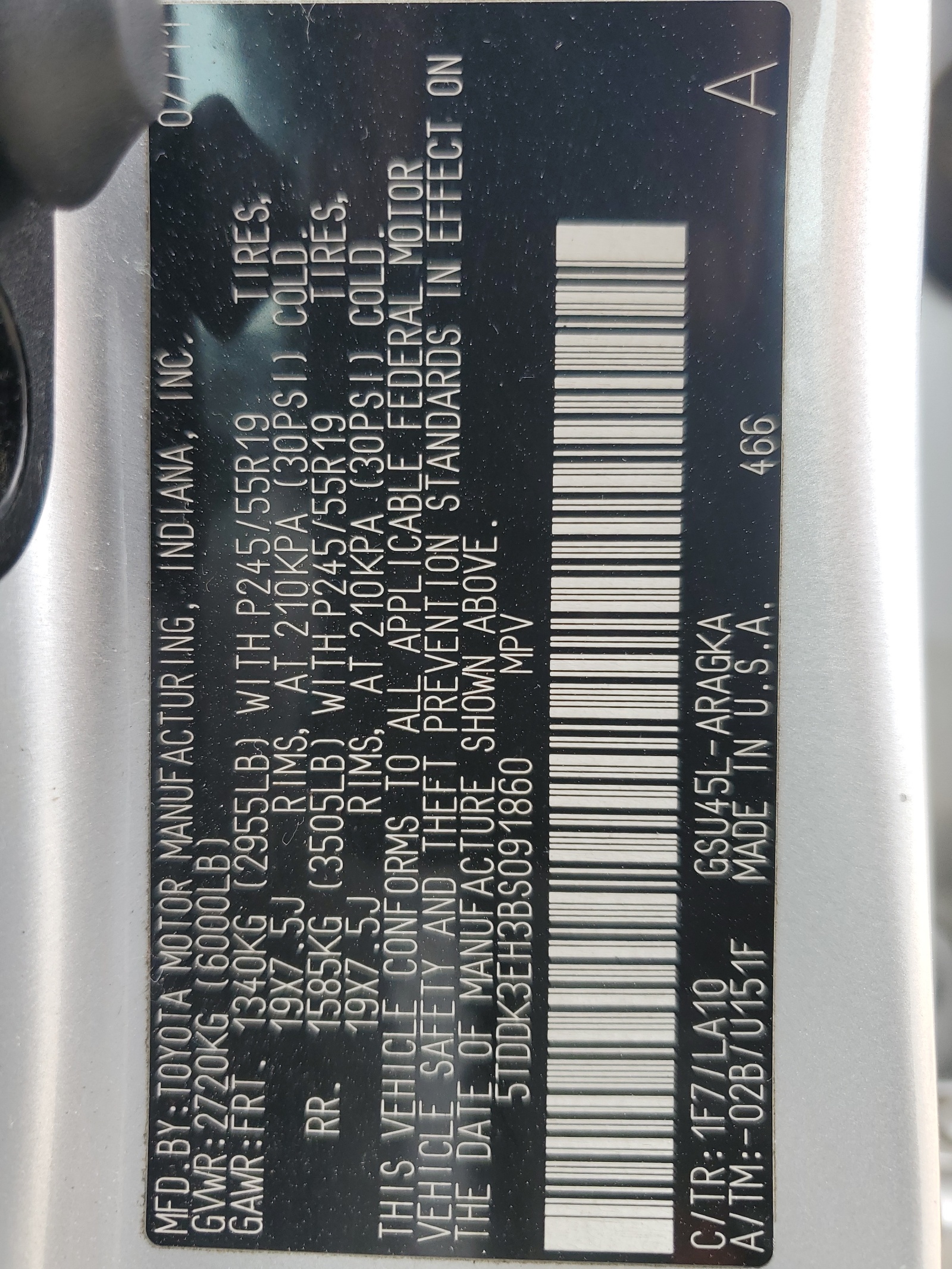 5TDDK3EH3BS091860 2011 Toyota Highlander Limited