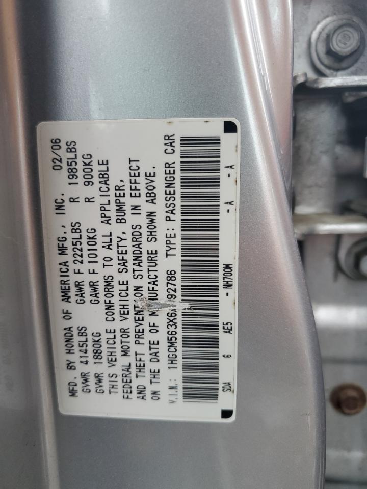 2006 Honda Accord Se VIN: 1HGCM563X6A092786 Lot: 63965794