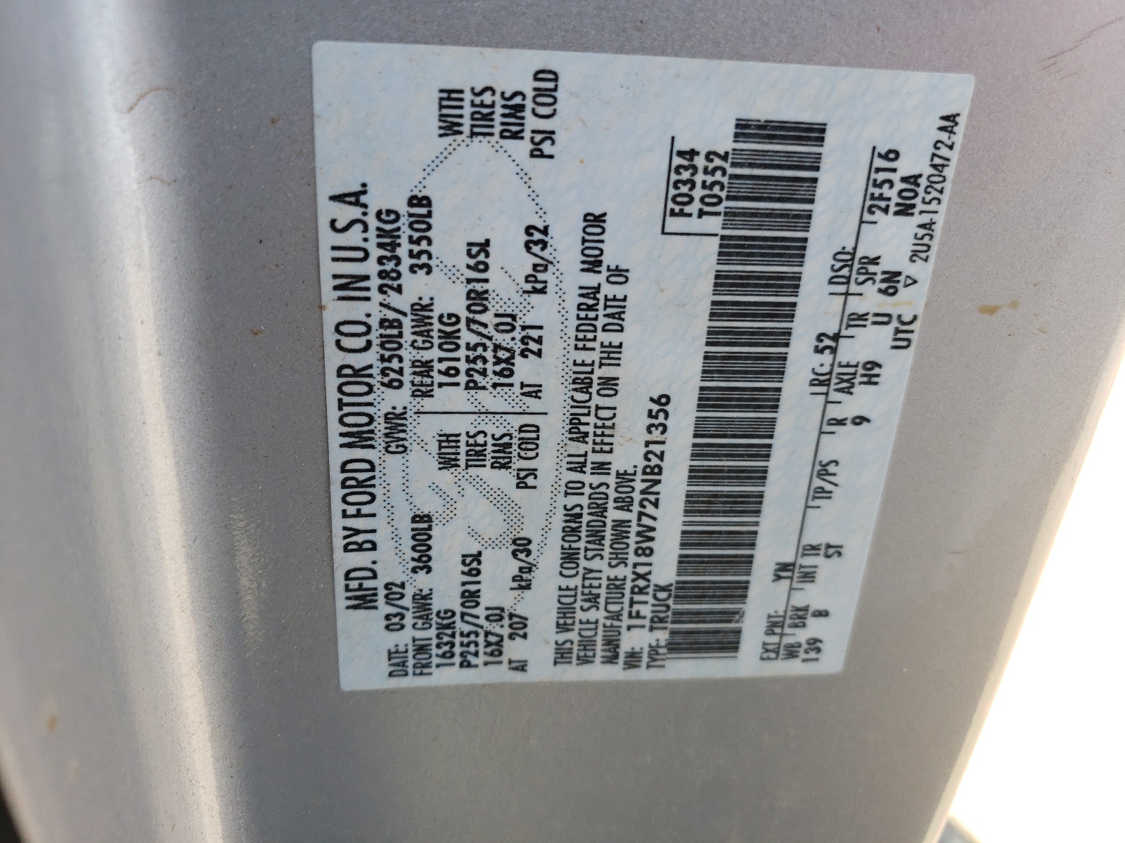 1FTRX18W72NB21356 2002 Ford F150