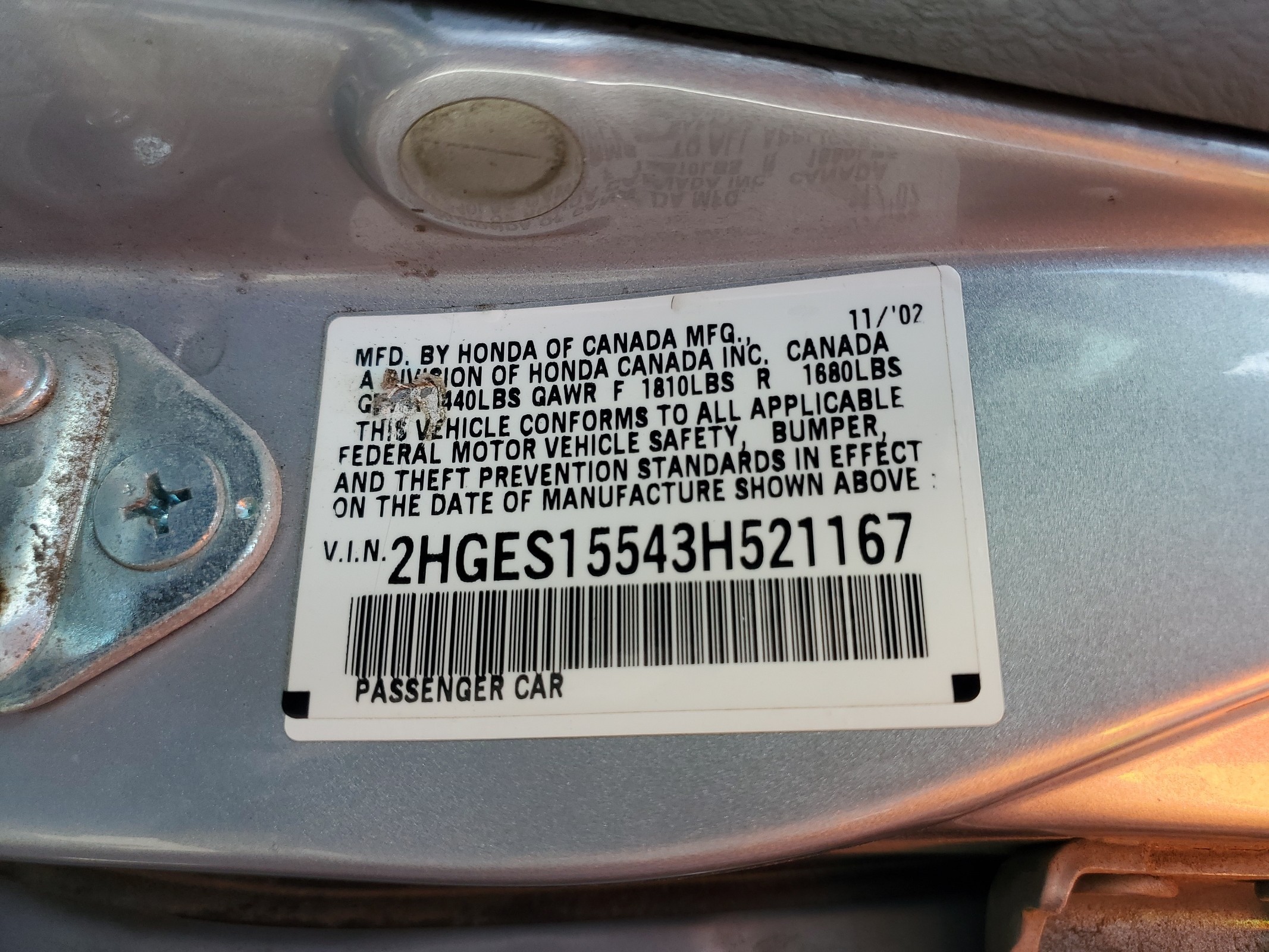 2HGES15543H521167 2003 Honda Civic Lx