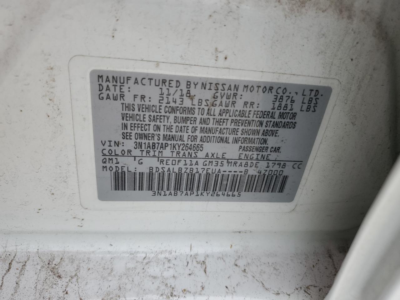 3N1AB7AP1KY264665 2019 Nissan Sentra S