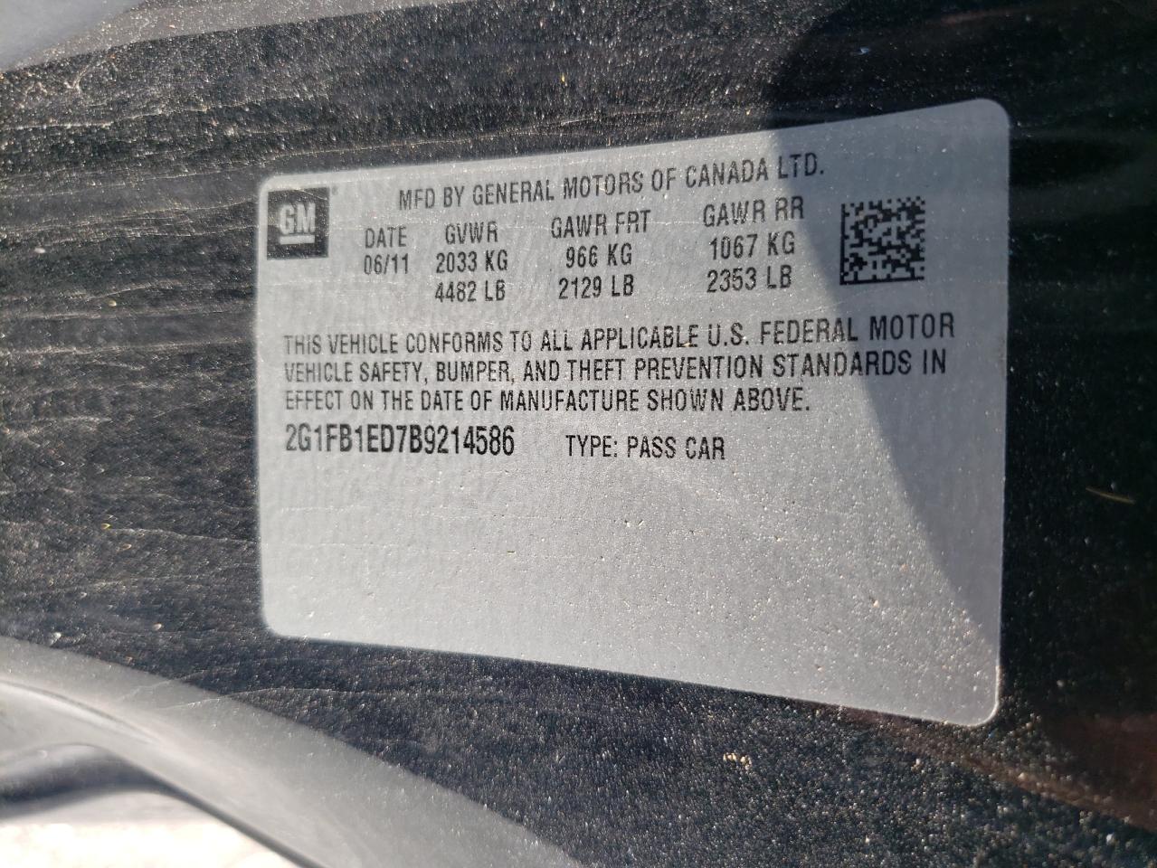 2011 Chevrolet Camaro Lt VIN: 2G1FB1ED7B9214586 Lot: 61951424